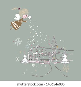 winter festive card with little fairy