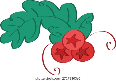 Invierno festivo gráfico de bayas rojas hojas verdes detalles de estrella decoración de vacaciones elemento de diseño