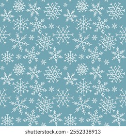 Patrón festivo de invierno de copos de nieve, estampado de nieve para papel de regalo, fondo de Vector de Navidad