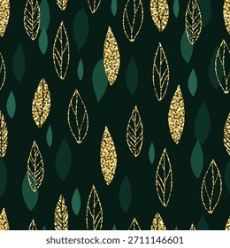 Padrão sem emenda festivo de inverno com folhas de ouro para cartões de saudação, papéis de embrulho. Padrão de inverno sem emenda. Ilustração vetorial.