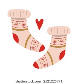 Winter Festive Socks. Hand Drawn Vector Illustration.