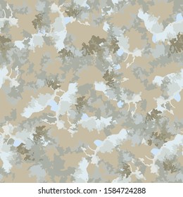 Winter field camouflage of various shades of grey, blue, beige and green colors. A colorful seamless pattern that can be used as a camo print for clothing and background and backdrop or wallpaper