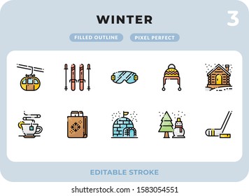 Winter Filled Icons Pack for UI. Editable Stroke. Pixel perfect thin line vector icon set for web design and website application.