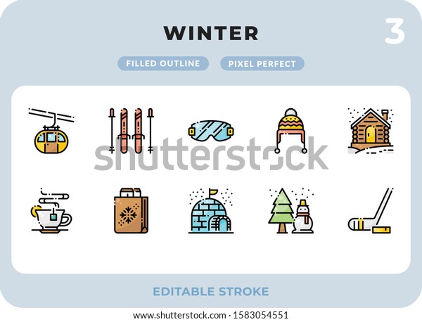 Winter Filled Icons Pack for UI. Editable\
Stroke. Pixel perfect thin line vector icon set for web design and\
website application.
