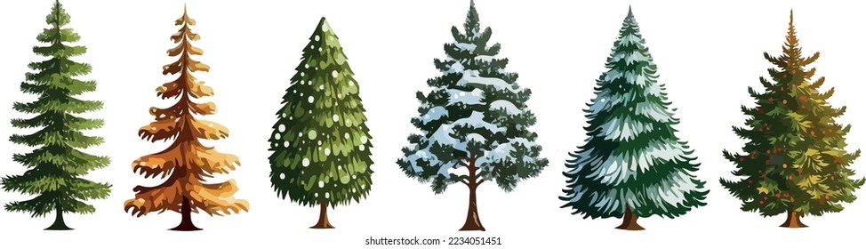 Winter fir. Forest tree, Christmas tree in the snow. Vector illustration
