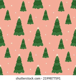 Winter fir tree forest seamless pattern. Background for wrapping paper, banners, web design, scrapbooking