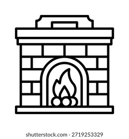 Ilustración vectorial del calentador de la chimenea del invierno, icono del estilo de la línea