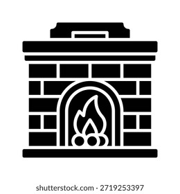 Ilustración vectorial del calentador de la chimenea del invierno, icono sólido del estilo