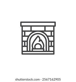 Winter Fireplace line icon. linear style sign for mobile concept and web design. A lit fireplace outline vector icon. Symbol, logo illustration. Vector graphics