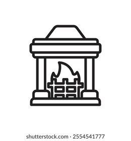 Winter Fireplace Outline Icon Vector Illustration