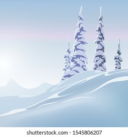 winter. fir-tree. winter landscape with spruce. Vector winter illustration. Fir tree in the snow, snowy mountain and slope