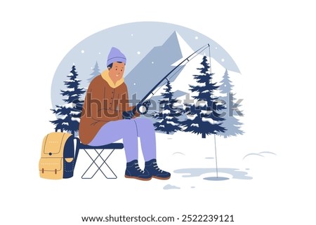 winter fishing concept illustration. Illustration for websites, landing pages, mobile apps, posters and banners. Trendy flat vector illustration