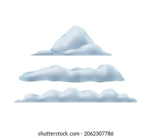 Winter fishing equipment realistic composition with piles of snow vector illustration
