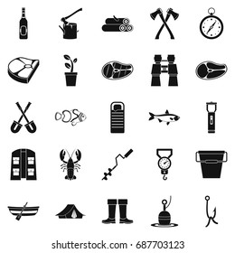 Winter fishing icons set. Simple set of 25 winter fishing vector icons for web isolated on white background