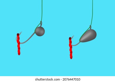 Pesca de invierno. Vector Mormyshka. Hook. Ataques de invierno. Pesca. Un conjunto de pantanos. Gusano sangriento