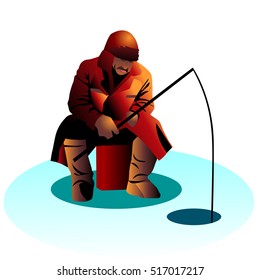 Winter fishing on the ice. Vector illustration
