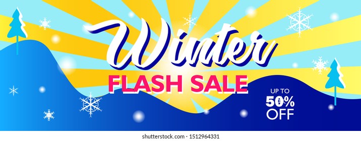 Winter flash sale banner template. Special offer poster template. Snowy background for promotion and publication. Vector illustration wallpaper