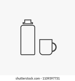 Winter flask and cup line vector icon