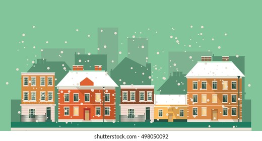 Winter - flat design urban landscape illustration