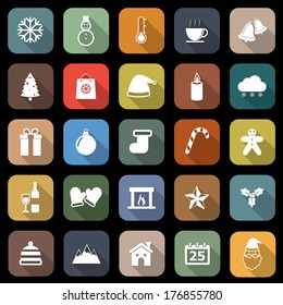 Winter flat icons with long shadow, stock vector