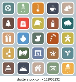 Winter flat icons on blue background, stock vector