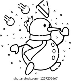 Winter Flat Line Vector Illustration - Run Snowman Run