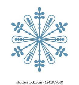 Winter flat snowflake crystals, christmas snow shape and frosted cool blue icon, cold season frost snowfall decoration. Vector isolated symbo