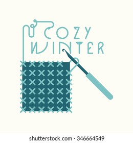 Winter flat style vintage poster. Text lettering of an inspirational phrase. Quote Typographical Poster Template, vector design. Sewing vector pattern.