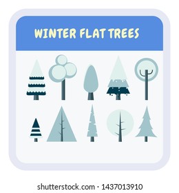Winter flat trees set vector illustration