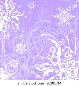 fondo floral de invierno y copos de nieve