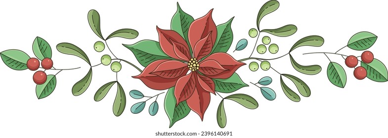 Winter floral bouquet of vector graphic elements. Merry Christmas and New Year design for invitation and greeting card, prints and posters.  Hand drawn decorative plants