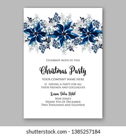 Winter floral Christmas Party Invitation with floral wreath of poinsettia flower fir branch berry