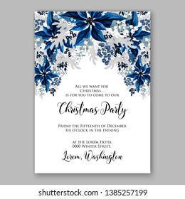 Winter floral Christmas Party Invitation with floral wreath of poinsettia flower fir branch berry