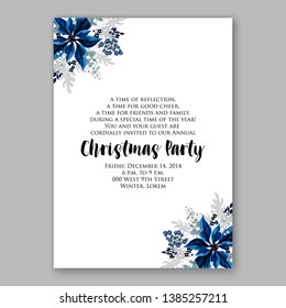 Winter floral Christmas Party Invitation with floral wreath of poinsettia flower fir branch berry