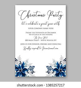Winter floral Christmas Party Invitation with floral wreath of poinsettia flower fir branch berry