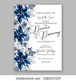 Winter floral Christmas Party Invitation with floral wreath of poinsettia flower fir branch berry