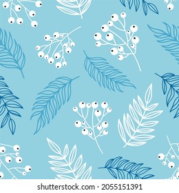 Patrón floral invernal de moda.    Impresión vectorial de invierno. Fondo floral. Plantas vectoriales y bayas extraídas a mano diseño de texturas sin fisuras