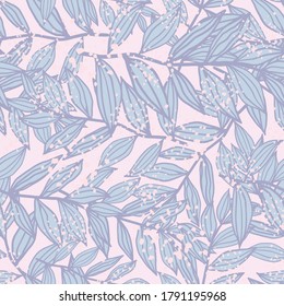 El patrón floral invernal sin costura con contornos alineados deja elementos aleatorios. Obra de arte en colores azul y blanco. Perfecto para papel pintado, papel envolvente, papel textil, tela. Ilustración vectorial.