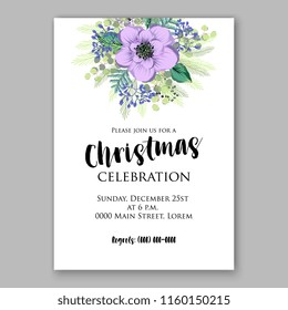 Winter Floral vector background for christmas wedding bridal shower baby shower christening invitation greeting card Poinsettia anemone flower fir evergreen branch wreath