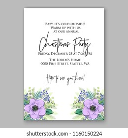 Winter Floral vector background for christmas wedding bridal shower baby shower christening invitation greeting card Poinsettia anemone flower fir evergreen branch wreath