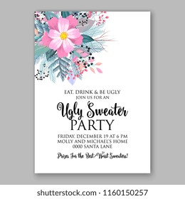 Winter Floral vector background for christmas wedding bridal shower baby shower christening invitation greeting card Poinsettia anemone flower fir evergreen branch wreath