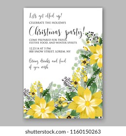 Winter Floral vector background for christmas wedding bridal shower baby shower christening invitation greeting card Poinsettia anemone flower fir evergreen branch wreath