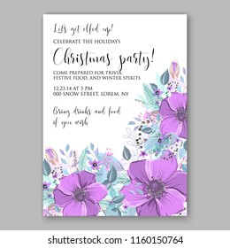 Winter Floral vector background for christmas wedding bridal shower baby shower christening invitation greeting card Poinsettia anemone flower fir evergreen branch wreath