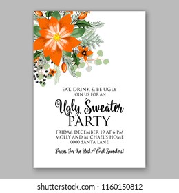 Winter Floral vector background for christmas wedding bridal shower baby shower christening invitation greeting card Poinsettia anemone flower fir evergreen branch wreath
