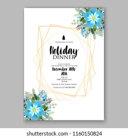 Winter Floral vector background for christmas wedding bridal shower baby shower christening invitation greeting card Poinsettia anemone flower fir evergreen branch wreath