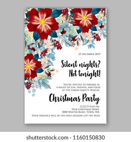 Winter Floral vector background for christmas wedding bridal shower baby shower christening invitation greeting card Poinsettia anemone flower fir evergreen branch wreath