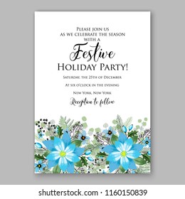 Winter Floral vector background for christmas wedding bridal shower baby shower christening invitation greeting card Poinsettia anemone flower fir evergreen branch wreath