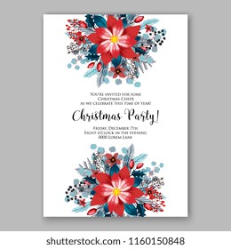 Winter Floral vector background for christmas wedding bridal shower baby shower christening invitation greeting card Poinsettia anemone flower fir evergreen branch wreath