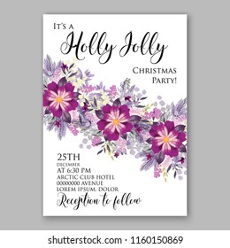 Winter Floral vector background for christmas wedding bridal shower baby shower christening invitation greeting card Poinsettia anemone flower fir evergreen branch wreath