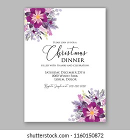 Winter Floral vector background for christmas wedding bridal shower baby shower christening invitation greeting card Poinsettia anemone flower fir evergreen branch wreath
